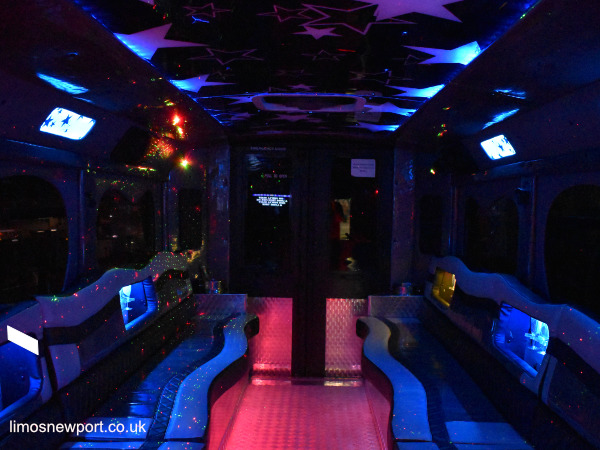 Interior view displaying limousine-style features