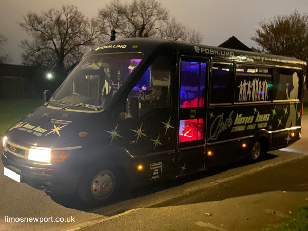 Party bus with lights on